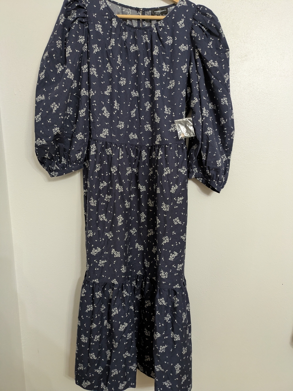 summersalt Navy Floral Puff-Sleeve Maxi Dress